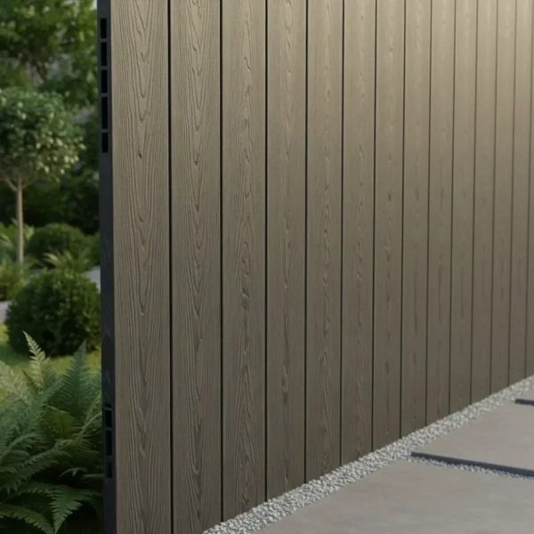 Placa gard 3D textura lemn, WPC gri închis, 150x20mm, 2ml, Virtuoso