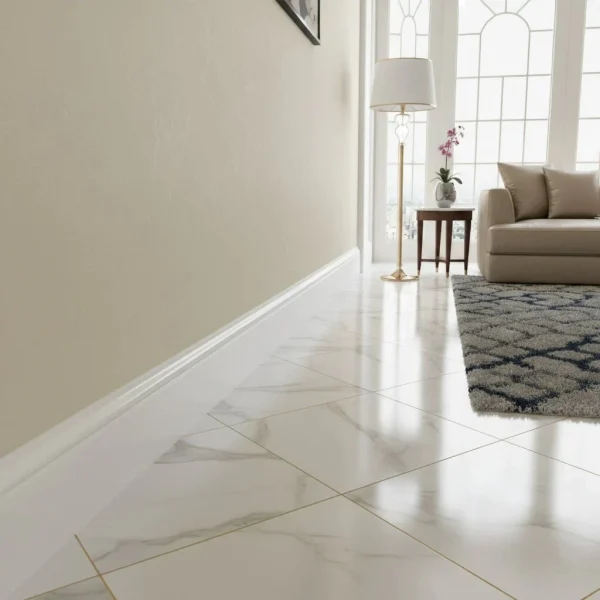 Plintă din polimer albă cu profil superior elegant, Opal, 100x16x2200 mm
