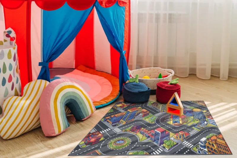 Covor pentru copii cu design urban anti-alunecare, 95×200 cm, REBEL ROADS Urban life 97