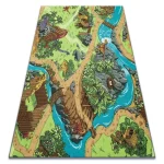 Covor pentru copii cu dinozauri, gri verde 95×200 cm, REBEL ROADS Dino World