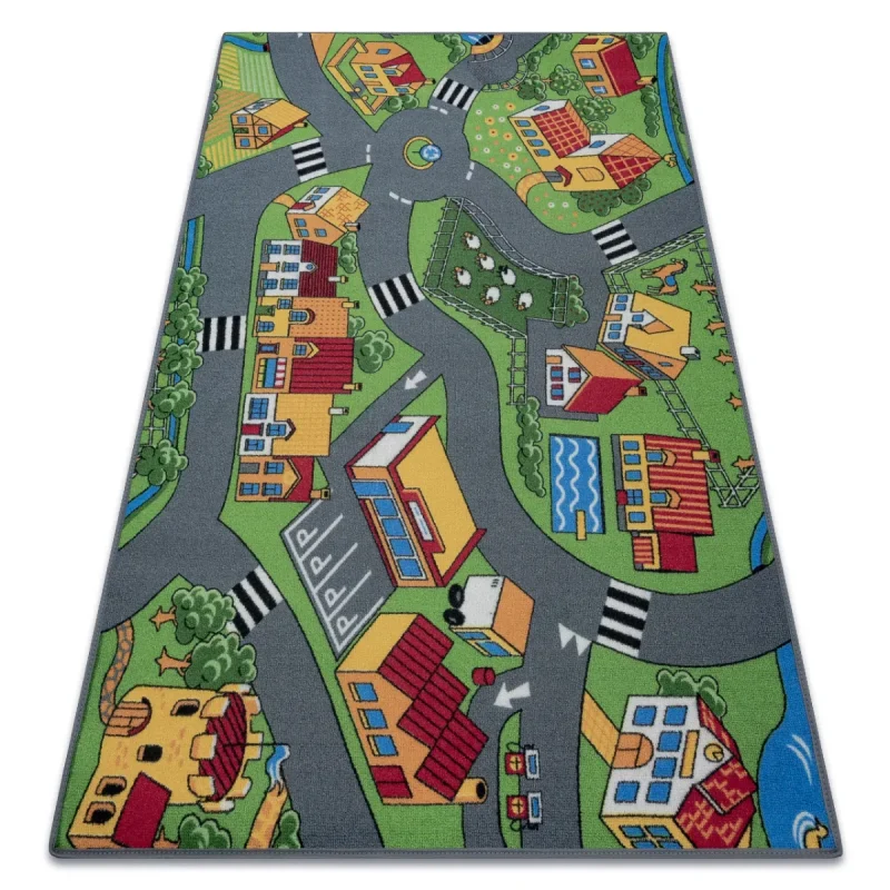 Covor pentru copii cu model oras, Village Life anti-alunecare, 95 x 200 cm, Rebel Roads AW