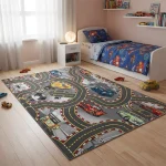 Covor de joacă pentru copii cu curse auto, 95 x 133 cm, Rebel Roads Tales of Speed