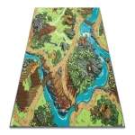 Covor pentru copii cu dinozauri, gri verde 95×200 cm, REBEL ROADS Dino World