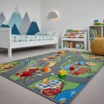 Covor pentru copii cu model oras, Village Life anti-alunecare, 95 x 200 cm, Rebel Roads AW