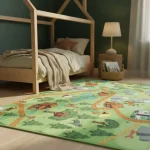 Covor copii model pădure cu animale, Rebel Roads Wild Life, AW 95×200 cm