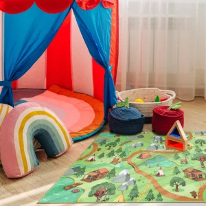 Covor copii model pădure cu animale, Rebel Roads Wild Life, AW 95x200 cm