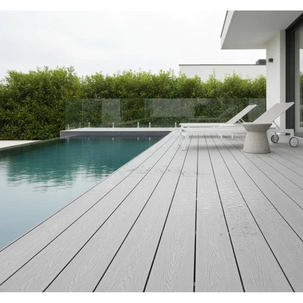 Placa gard 3D ambele fete textura lemn WPC, gri deschis, 150x20mm, 4ml, Virtuoso