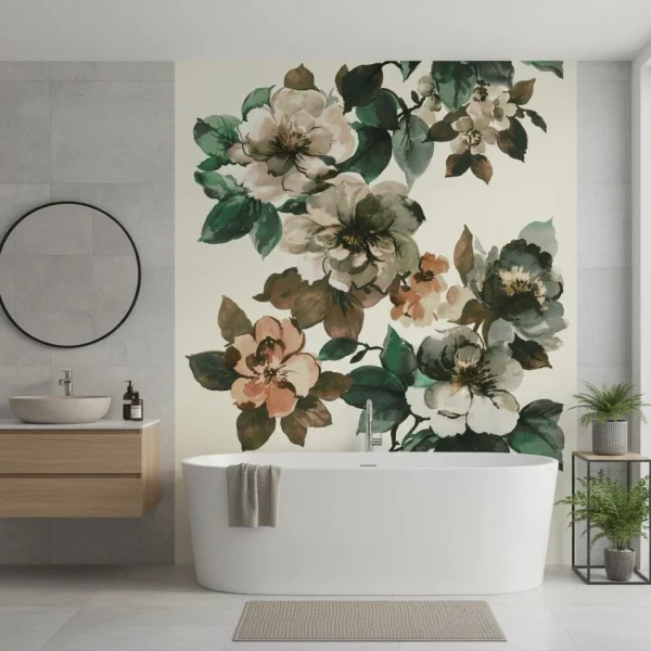 Placă decorativă crem, model floral acuarelă, Eclettica Marazzi, 120x120 cm