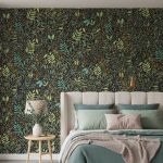Tapet vinil negru cu frunziș multicolor pe fond negru, Green Life Joy Caselio, 54 cm x 10.05 m
