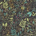 Tapet vinil negru cu frunziș multicolor pe fond negru, Green Life Joy Caselio, 54 cm x 10.05 m