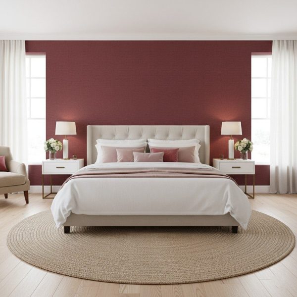 Tapet vinil bordeaux cu textură de pânză fină, Uni Mat Caselio, 10,05 m x 54 cm