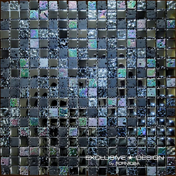 Mozaic sticlă și piatră multicolor 3D iridescent 300x300x8mm - Mozaic din sticla