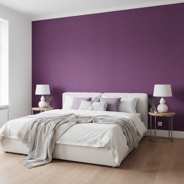 Tapet vinil mov aubergine cu textură fină de in, Aubergine, Uni Mat Caselio, 54 cm x 10.05 m