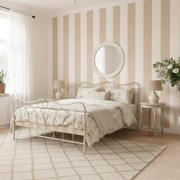 Tapet cu dungi culoare Beige, Linen Lines Caselio, 53 cm x 10.05 m