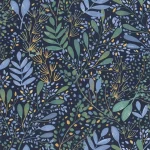 Tapet vinil albastru indigo cu frunziș botanic multicolor, Green Life Joy Caselio, 53 cm x 10.05 m
