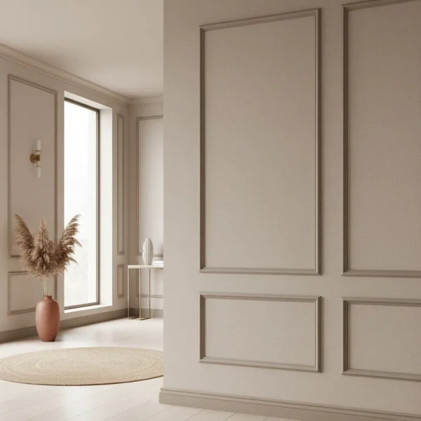 Tapet vinil bej cu textură fină de in, Latte, Uni Mat Caselio, 10,05 m x 54 cm