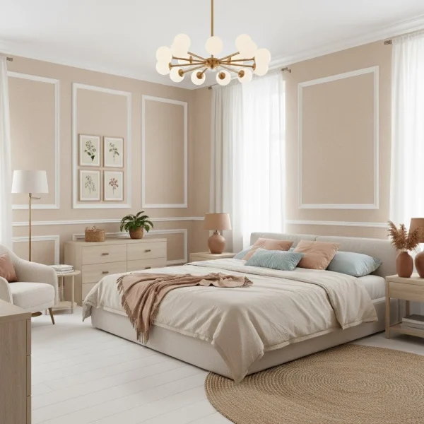 Tapet vinil bej nisipiu cu textură fină de in, Beige sable, Uni Mat Caselio, 54 cm x 10.05 m
