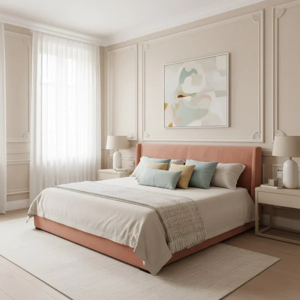 Tapet vinil bej rozaliu cu textură fină de pânză, Beige rose, Uni Mat Caselio, 10.05x0.54 m