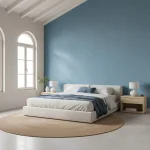 Tapet vinil bleu cu aspect de țesătură denim, Bleu jean, Uni Mat Caselio, 54 cm x 10.05 m
