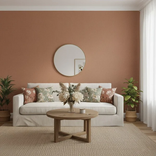 Tapet vinil caramel cu aspect de pânză texturată, Caramel, Uni Mat Caselio, 10,05mx54 cm