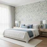 Tapet vinil crem cu flori albastre delicate, Jardin de Giverny, Caselio, 53 x 10.05 m