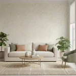 Tapet vinil crem cu flori aurii delicate desenate, Jardin de Giverny, Caselio, 54 cm x 10.05 m