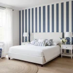 Tapet vinil cu dungi bleu denim texturat, Linen Lines Caselio, 53 cm x 10.05 m