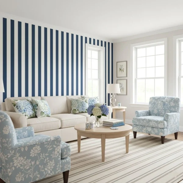 Tapet vinil cu dungi bleu marin, Linen Lines Caselio, 53 cm x 10.05 m
