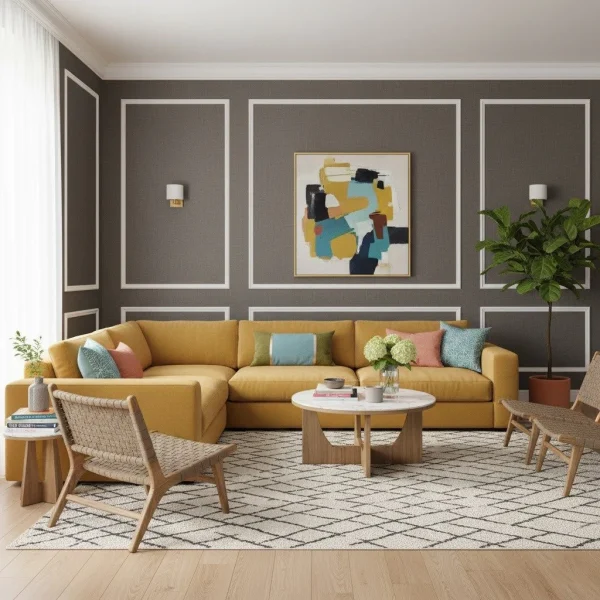 Tapet vinil gri taupe cu țesătură fină de in, Taupe cendre, Uni Mat Caselio, 10.05x0.54 m