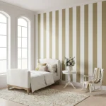 Tapet vinil in dungi verde olive cu textură de in, Vert Olive, Caselio, 53x1005 cm