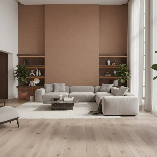 Tapet vinil maro teracotă cu aspect de țesătură naturală, Amande noir, Uni Mat Caselio, 10.05 m x 54 cm