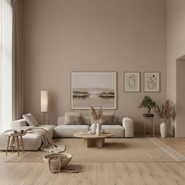 Tapet vinil marron glace cu textură fină de pânză, Uni Mat Caselio, 54x1005 cm