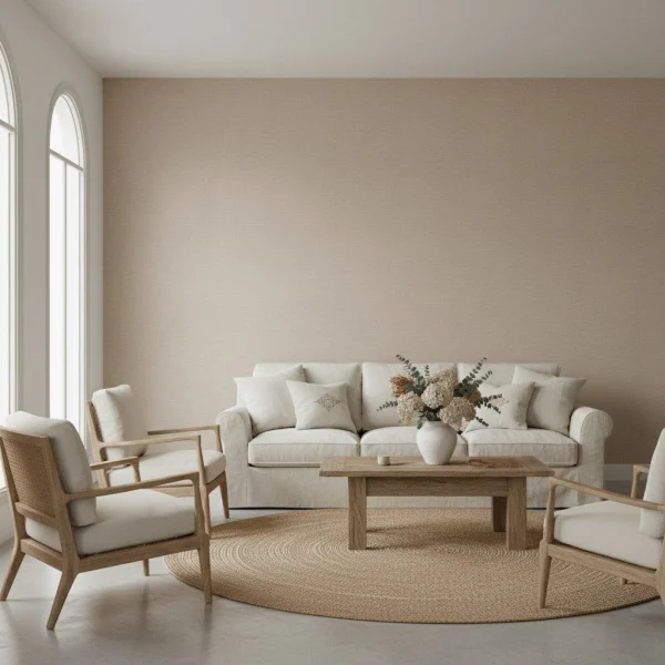 Tapet vinil moka cu aspect de in, Uni mat, Linen Edition, Caselio, 53x1005 cm