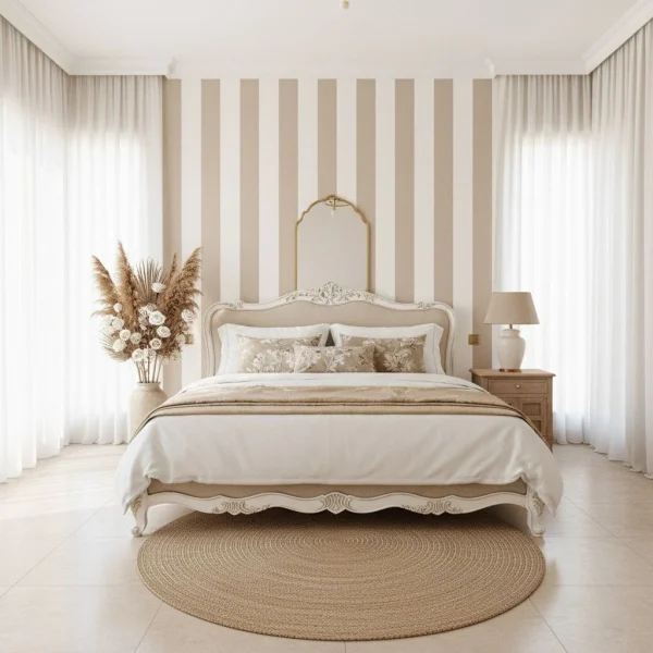Tapet vinil non-woven bej taupe cu dungi și textură de in, Taupe, Linen Lines Caselio, 53x10.05m