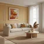 Tapet vinil ocru cu textură fină de in, Ocre, Uni Mat, Caselio, 54 cm x 10.05 m