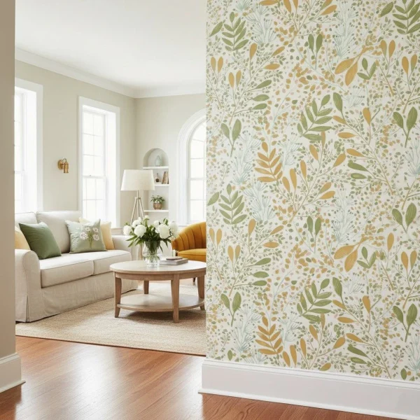 Tapet vinil pe suport vlies verde-salvie și auriu cu model botanic , Green Life Joy Caselio, 53 cm x 10.05 m
