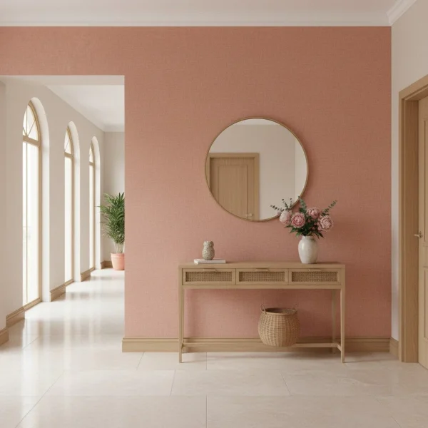 Tapet vinil roz cu țesătură fină bicoloră, Rose bleutee, Uni Mat Caselio, 10.05 m x 54 cm