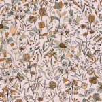 Tapet vinil roz-pudrat cu flori de câmp stilizate, Jardin de Giverny Caselio, 53 cm x 10.05 m