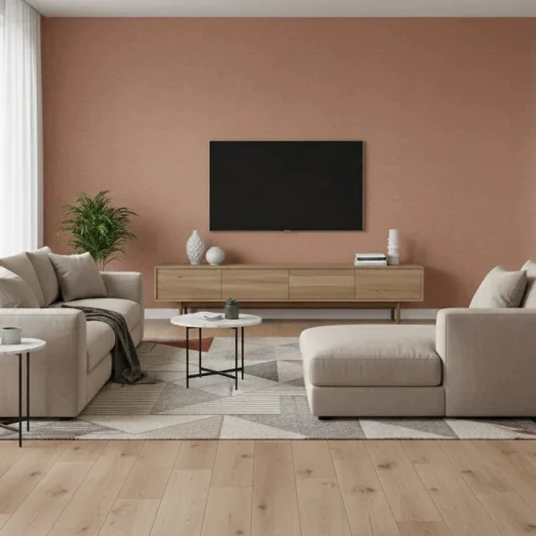 Tapet vinil teracotă cu aspect de pânză texturată, Marron bleu, Uni Mat Caselio, 54x1005 cm