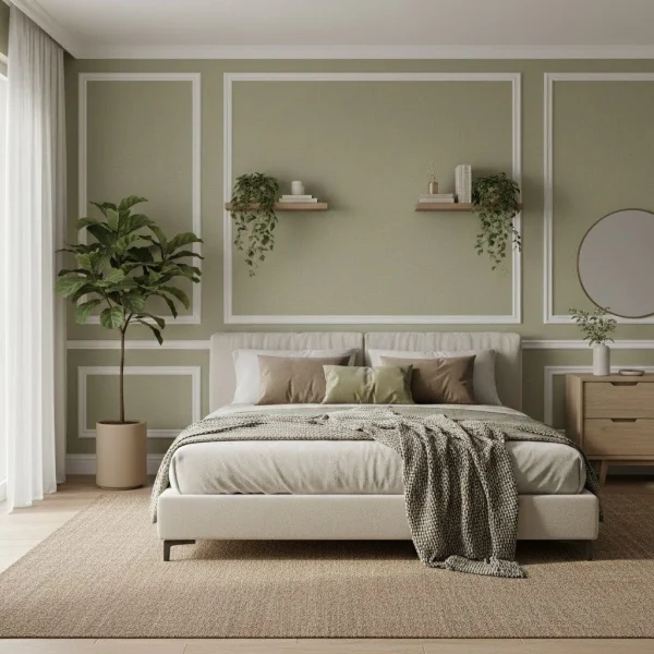 Tapet vinil verde cu textură fină de in, Vert pinede, Uni Mat Caselio, 54 cm x 10.05 m