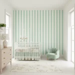 Tapet vinil verde mentă cu dungi și aspect textil, Vert menthe, Linen Lines Caselio, 53x1005 cm
