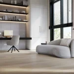 Parchet SPC bej deschis cu aspect fin de lemn, Linen, Dawn 2 Dusk, VinylTechLab, 6x180x1220 mm