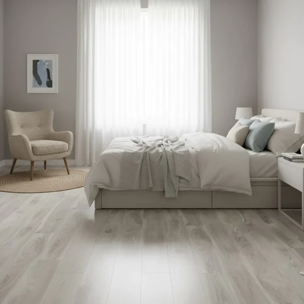 Parchet SPC gri-bej deschis cu nervuri lineare, Torino, Wood+, VinCore, 6x180x1220 mm