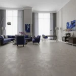 Parchet SPC gri cu aspect de piatră modernă, Crater, Moonwalk XL, VinylTechLab, 609x609 mm