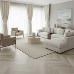 Parchet SPC herringbone bej-cenușiu cu aspect de lemn decolorat, Strasbourg, Herringbone, VinCore, 5x125x625 mm