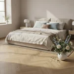 Parchet SPC herringbone bej cu finisaj stejar natural, Nice, Herringbone+, VinCore, 6x125x625 mm