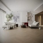 Parchet SPC Herringbone cu structură lemn alb-bej, Ducale, Royal Castle, VinylTechLab, 6x125x625mm