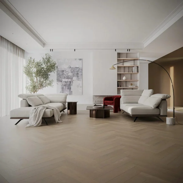 Parchet SPC Herringbone cu structură lemn alb-bej, Ducale, Royal Castle, VinylTechLab, 6x125x625mm