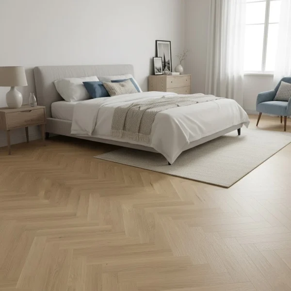 Parchet SPC herringbone stejar natur cu textură elegantă, Grenoble, Herringbone+, VinCore, 6x125x625 mm