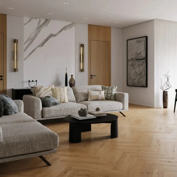 Parchet SPC stejar deschis model herringbone, Balmoral, Royal Castle VinylTechLab, 6x125x625 mm